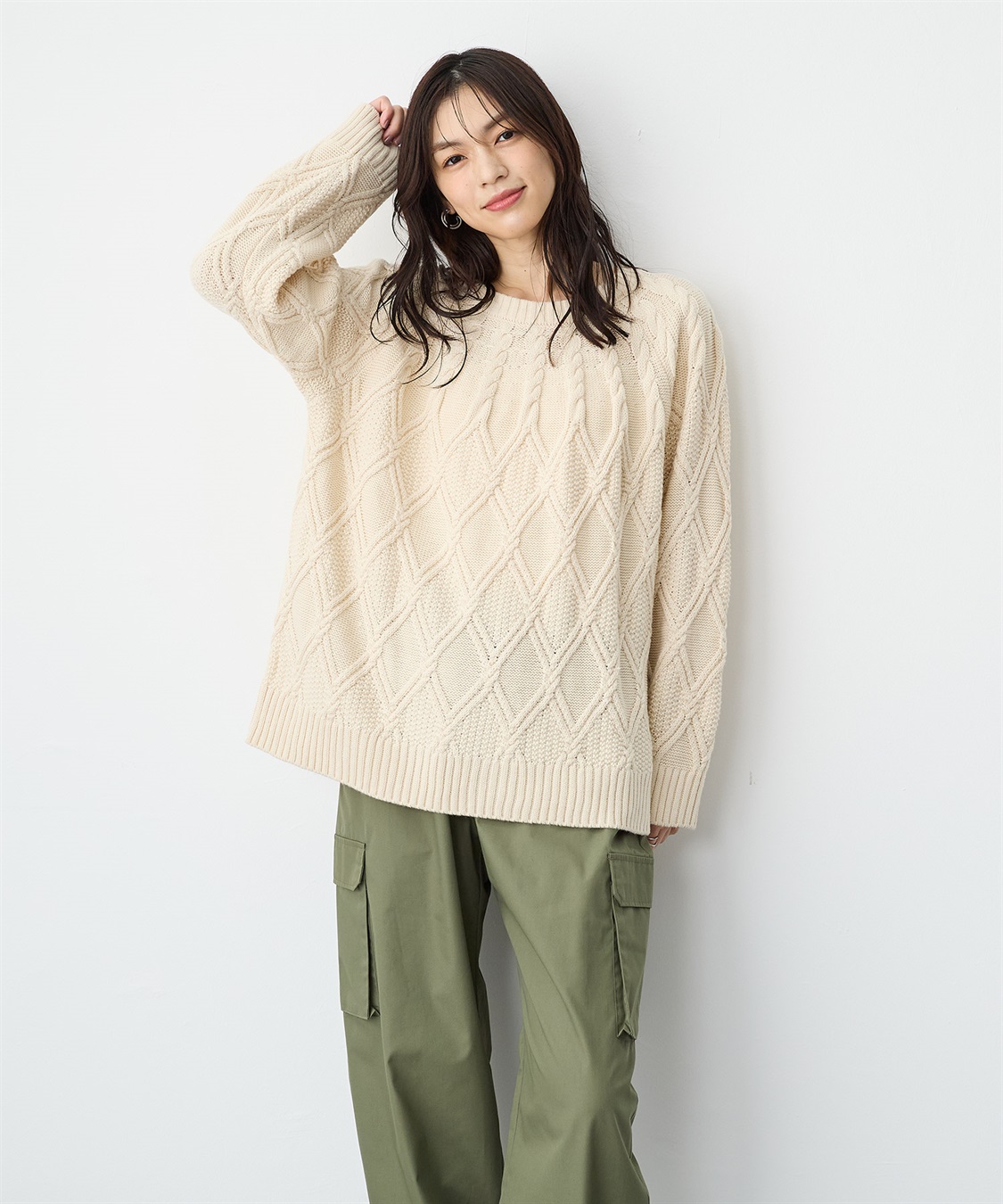 anyfee 【anyfee/プラスサイズ】ケーブル編みニットプルオーバー_main