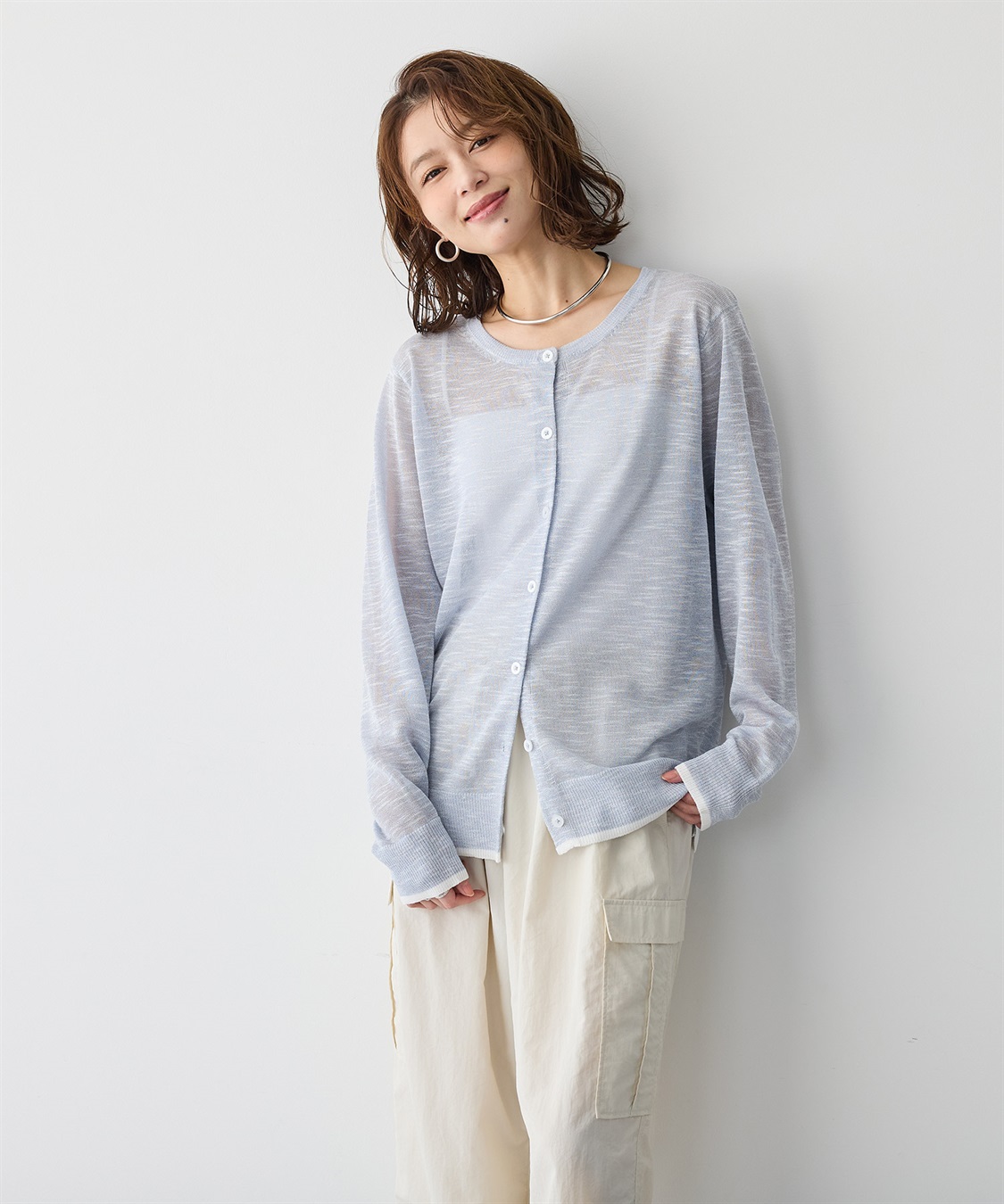 anyfee 【anyfee/プラスサイズ】スラブメランジシアークルーネックカーディガン_main