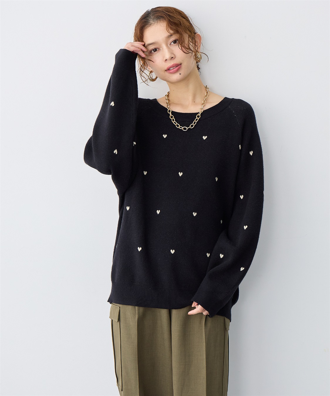 anyfee 【anyfee/大きいサイズ】Wフェイスハート柄ジャガードラグランニット_main