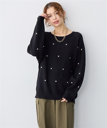 anyfee 【anyfee/大きいサイズ】Wフェイスハート柄ジャガードラグランニット