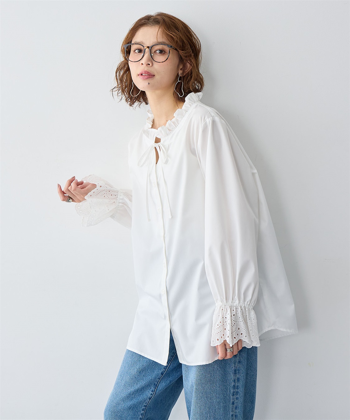 Life Style by cross marche 【anyfee/大きいサイズ】袖口レースフリル襟シャツ/ブラウス_main