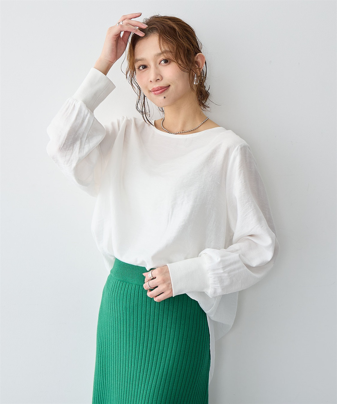 Life Style by cross marche 【anyfee/大きいサイズ】裾ラウンド袖リブルーズフィットTブラウス_main