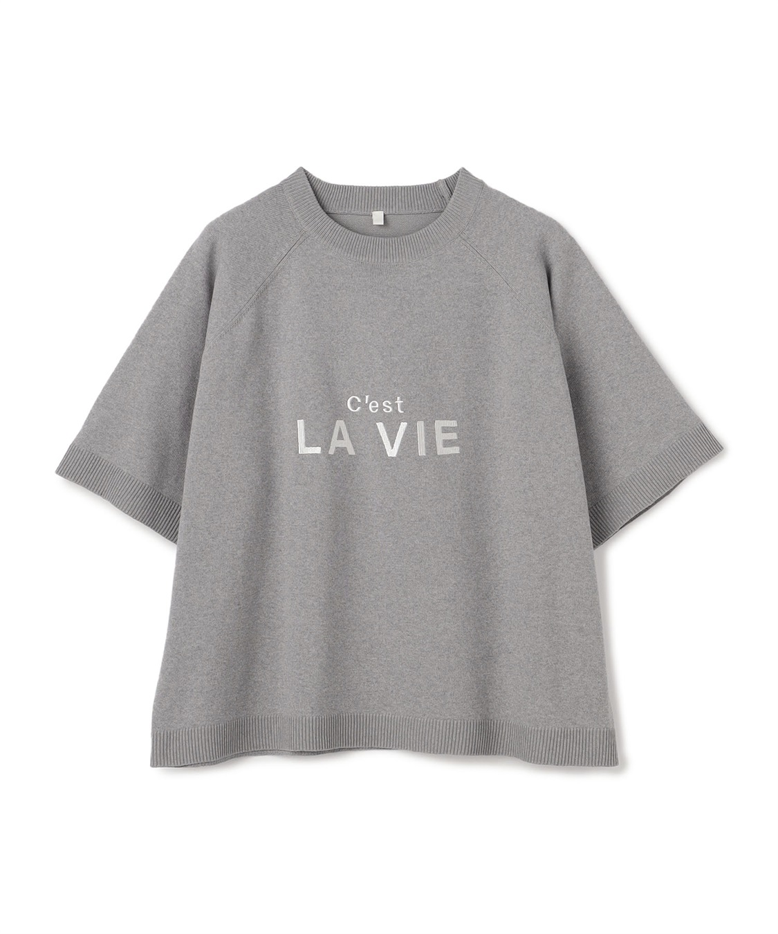 Life Style by cross marche 【anyfee/プラスサイズ】刺繍ロゴ入り半袖ニットトップス_variation_1