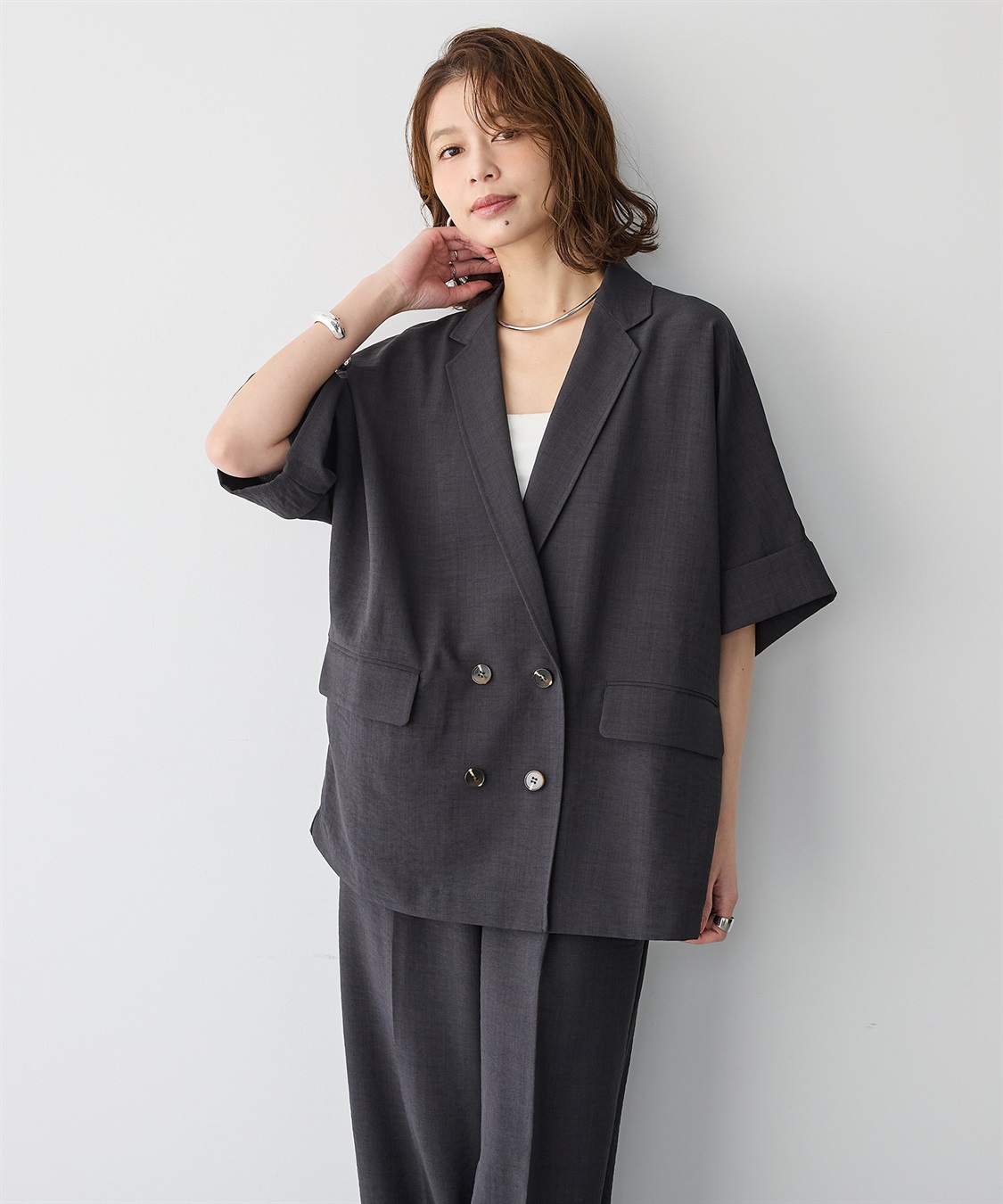 MATINEE LINE/リネンライクWジャケット半袖/495637 GLOBAL WORK｜MATINEE LINE/リネンライクWジャケット半袖/495637