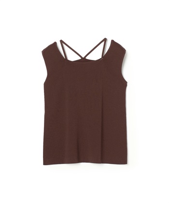 【anyfee/大きいサイズ】スクエアネックデザインストリングニットタンクトップ（接触冷感）◆新色追加◆(モカ-LL)