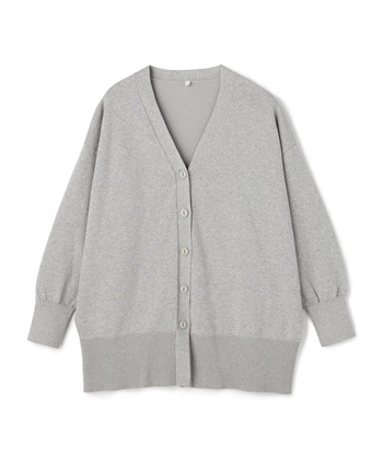 【anyfee/大きいサイズ】スウェットライクVネックニットカーディガン(杢グレー-LL)