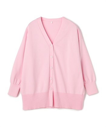 【anyfee/大きいサイズ】スウェットライクVネックニットカーディガン(ピンク-LL)