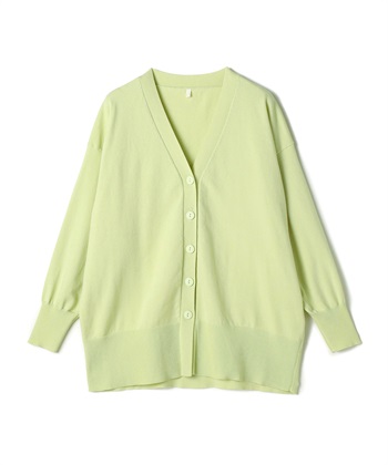 【anyfee/大きいサイズ】スウェットライクVネックニットカーディガン◆新色追加◆(ライトグリーン-LL)
