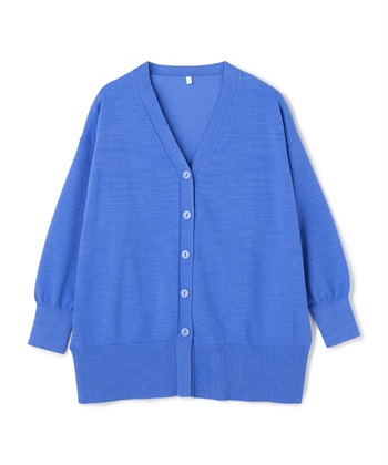 【anyfee/大きいサイズ】スウェットライクVネックニットカーディガン(ブルー-LL)