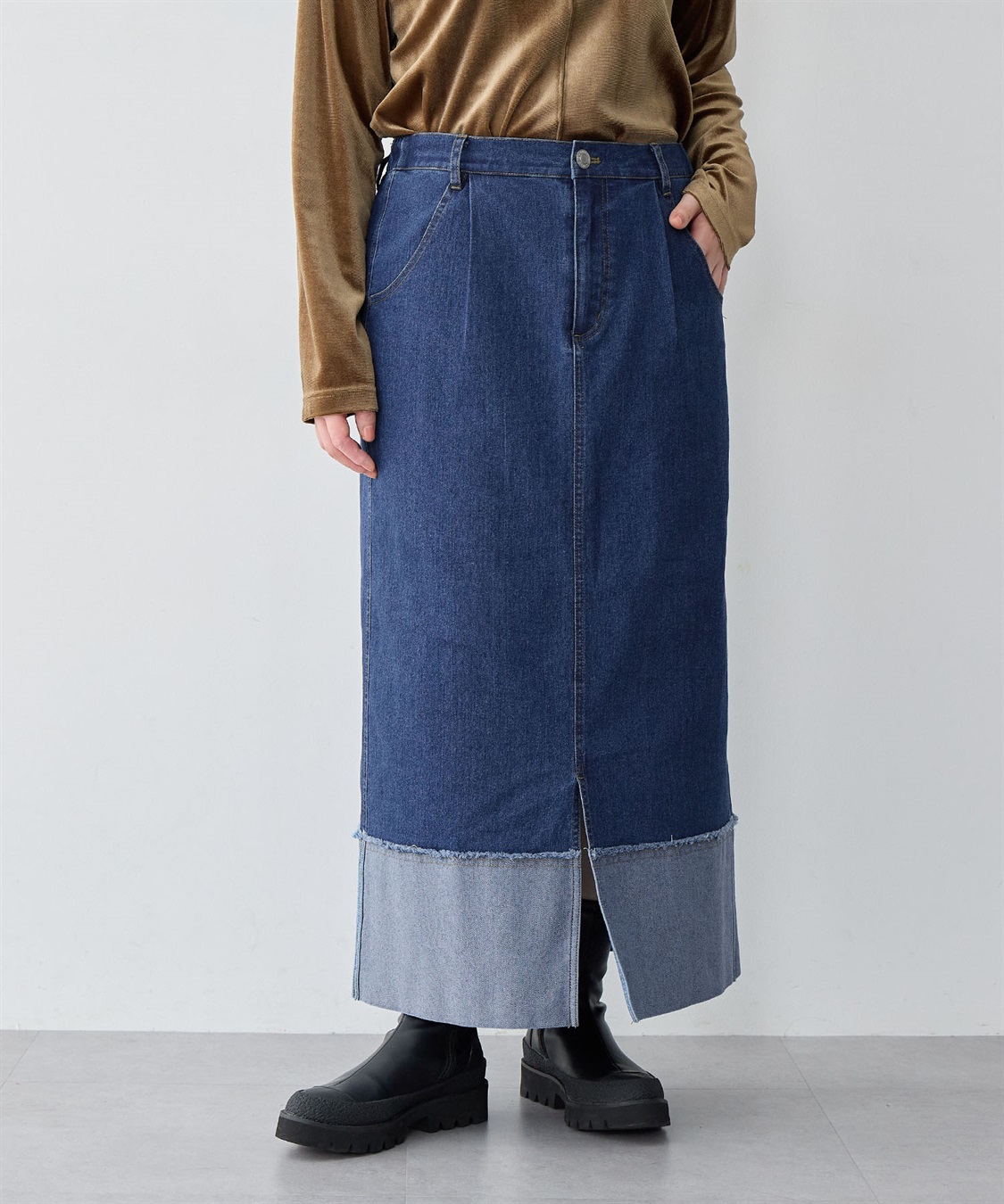 anyfee 【anyfee/大きいサイズ】ロールアップ風デニムスカート_main