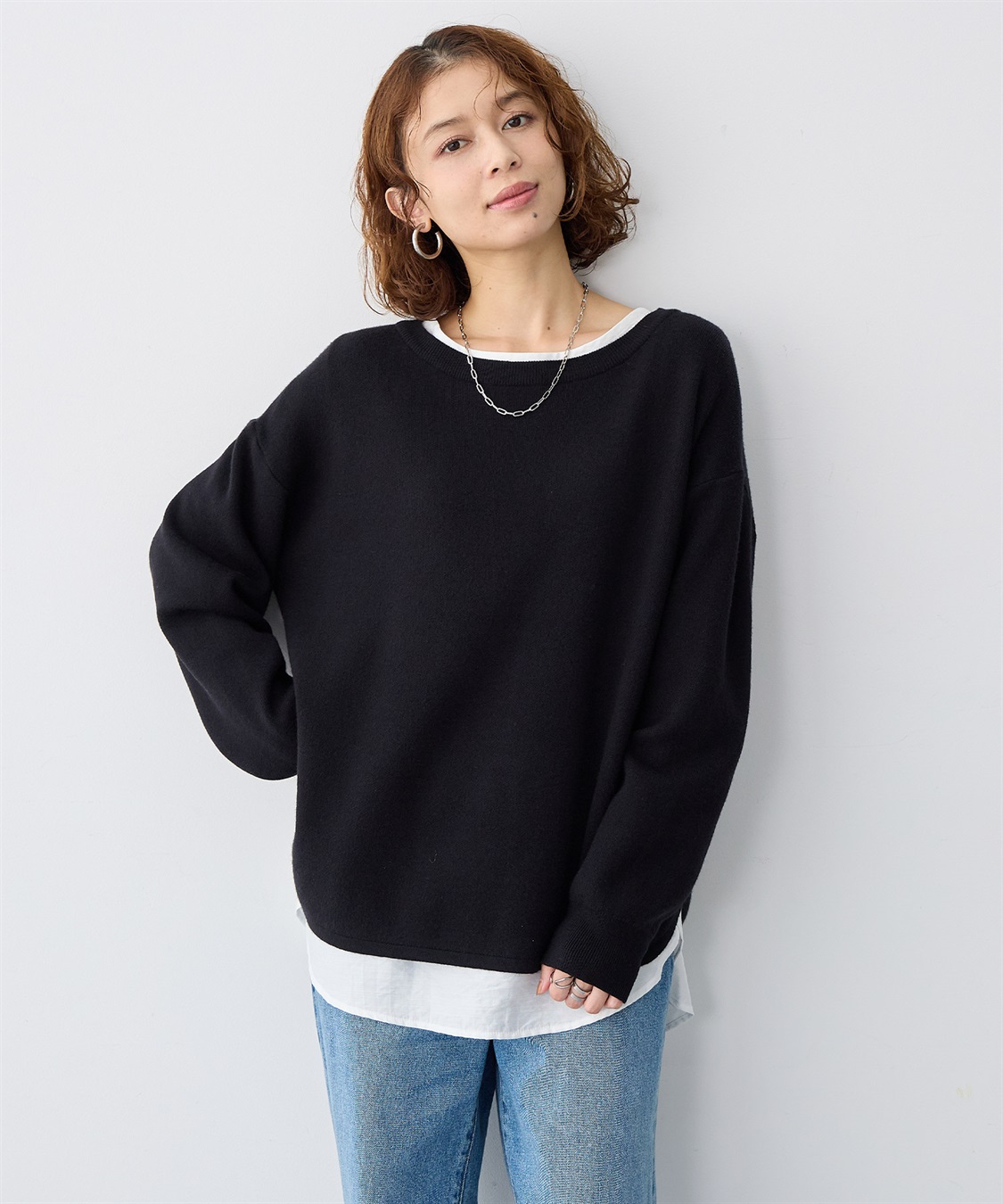 Life Style by cross marche 【anyfee/大きいサイズ】裾ラウンドもっちりカラーニット_main