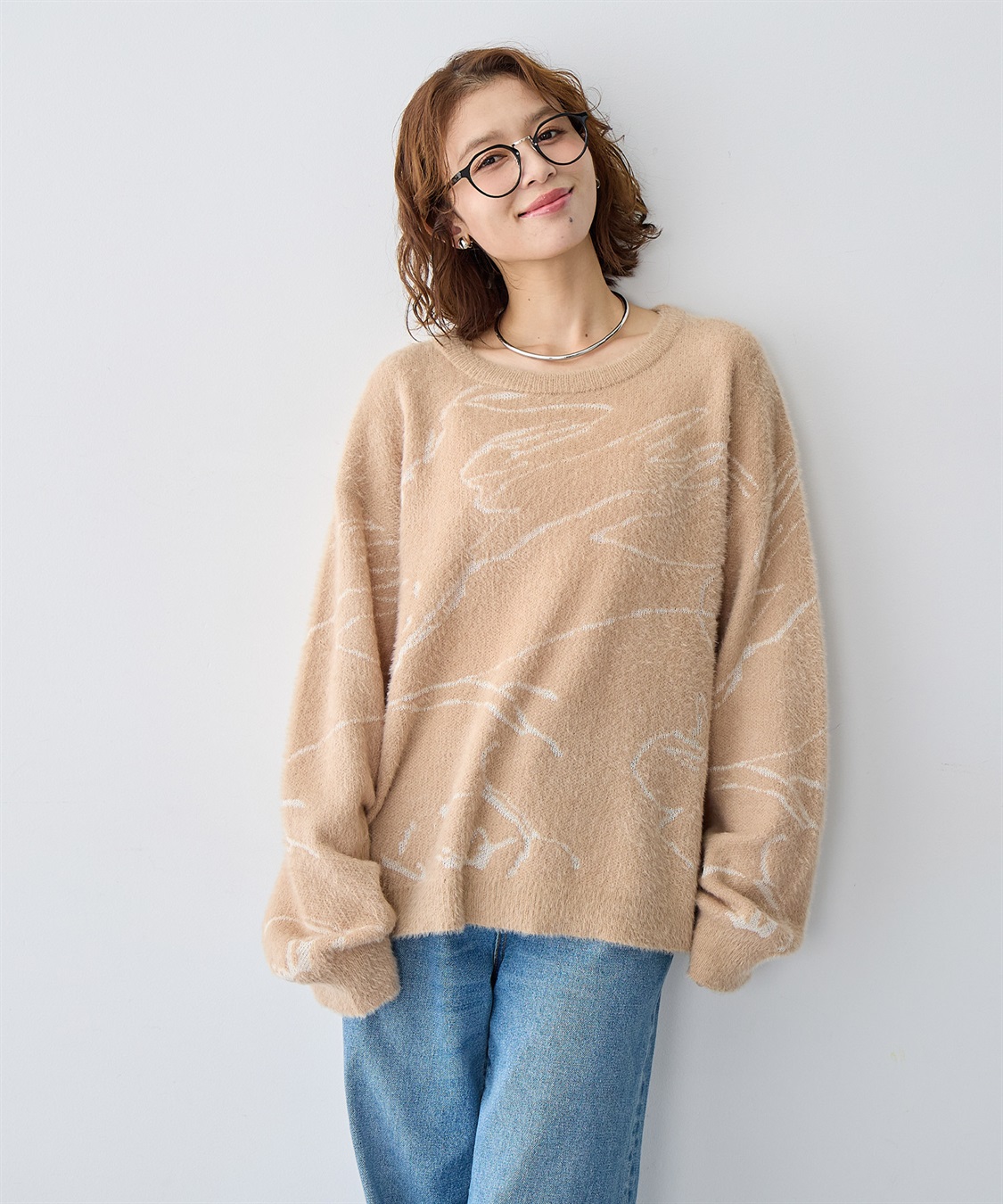 Life Style by cross marche 【anyfee/大きいサイズ】ニュアンス柄ショートフェザーニット(2025AW)_main