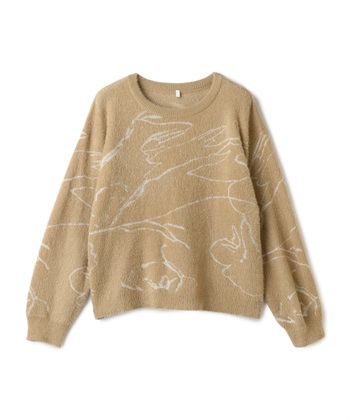 【anyfee/大きいサイズ】ニュアンス柄ショートフェザーニット(2025AW)(ベージュ-LL)