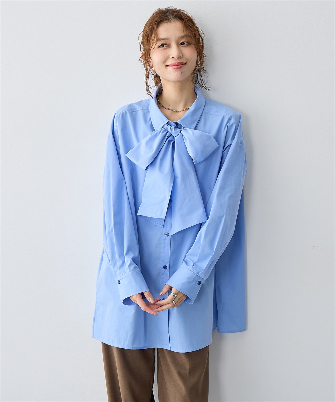 anyfee 【anyfee/大きいサイズ】2way衿付きBIGボウタイシャツ_main