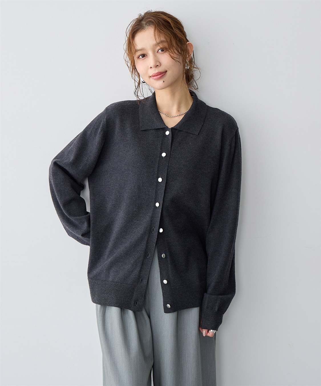 anyfee 【anyfee/大きいサイズ】衿付きポロカーディガン◆新色追加◆_variation_1
