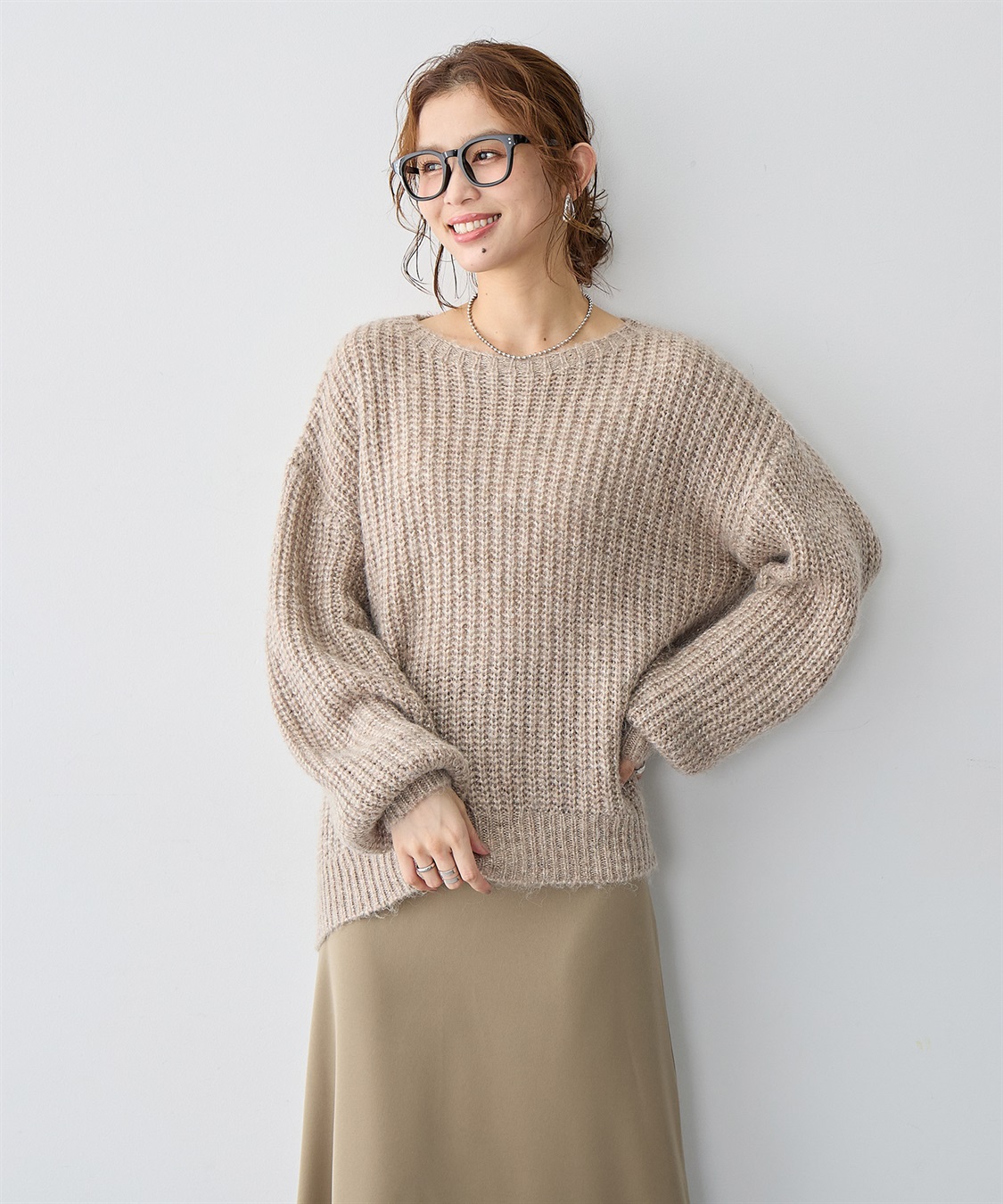 Life Style by cross marche 【anyfee/大きいサイズ】ラメ混畦編みルーズニット_main