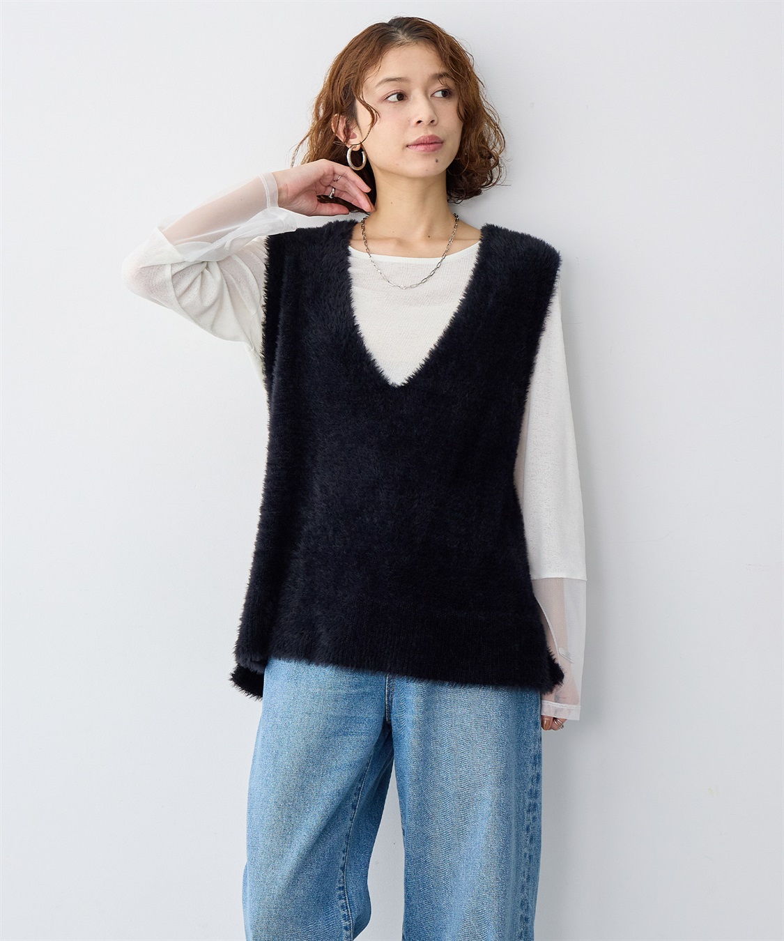 anyfee 【anyfee/大きいサイズ】ふわふわフェザーニットベスト_main