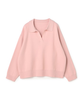 【anyfee/大きいサイズ】ポロスキッパーニットプルオーバー《セットアップ対応》◆新色追加◆(ピンク-LL)