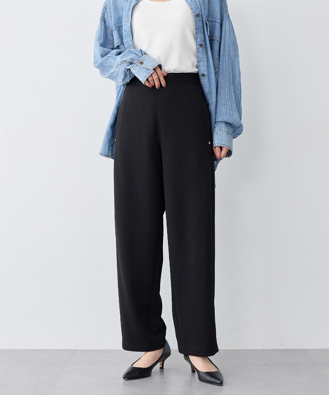 anyfee 【anyfee/大きいサイズ】ニットジョーゼットコクーンシルエットカーブパンツ《ストレッチ有》_main