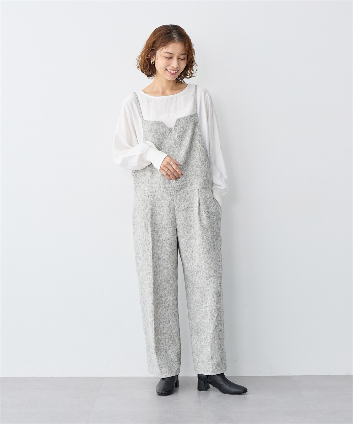 anyfee 【anyfee/大きいサイズ】ツイードキャミビスチェ風サロペット/オールインワン_main