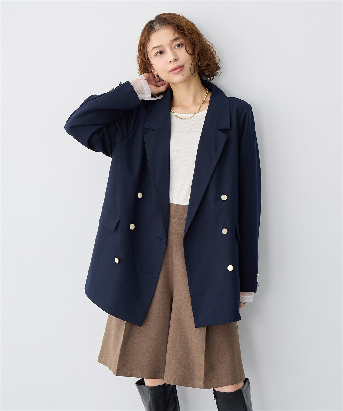 anyfee 【anyfee/大きいサイズ】金釦ダブルブレストテーラードジャケット/ブレザー_main