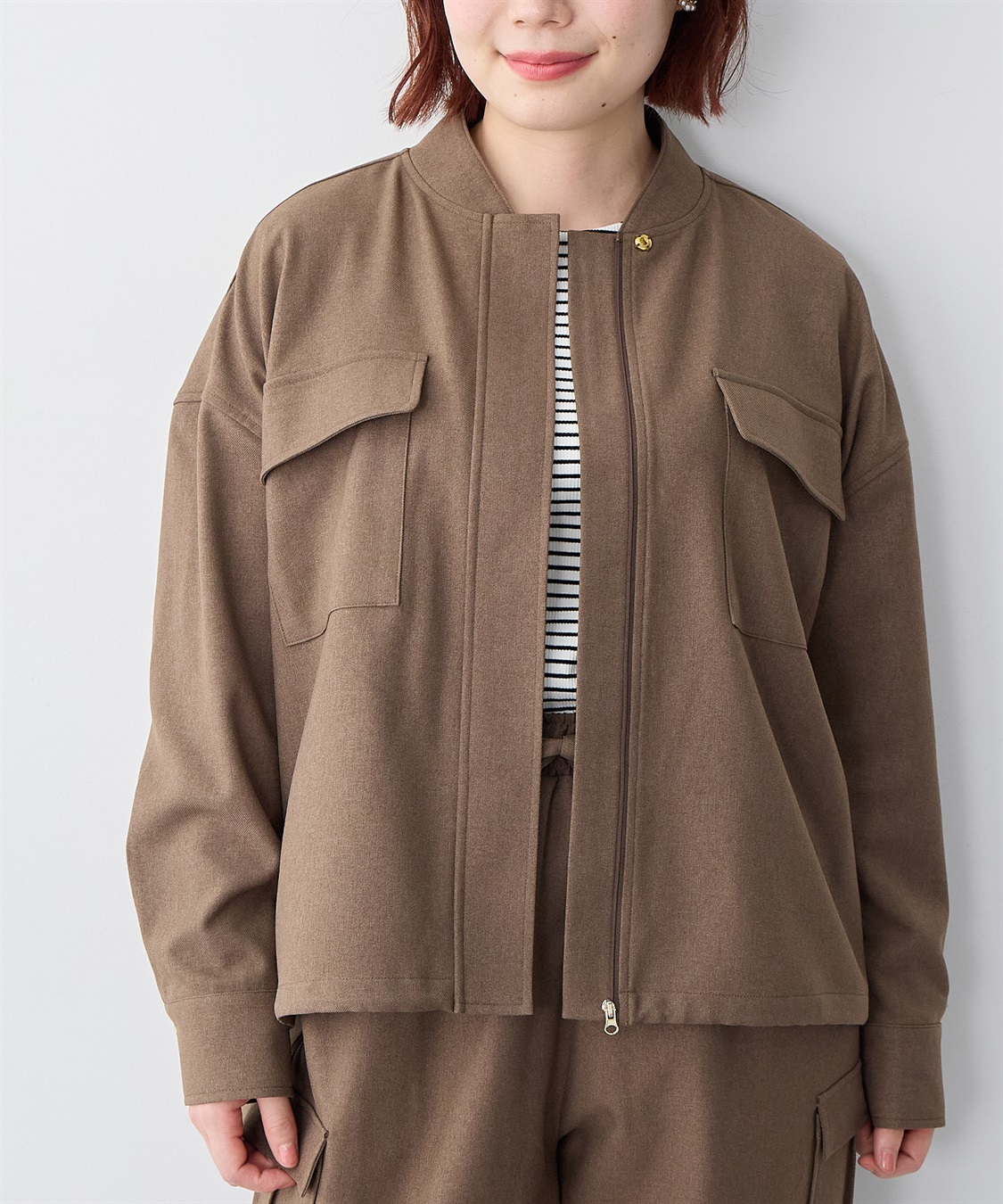 anyfee 【anyfee/大きいサイズ】ポケット付ウールライクツイルブルゾン《セットアップ対応/上下別売り》_main