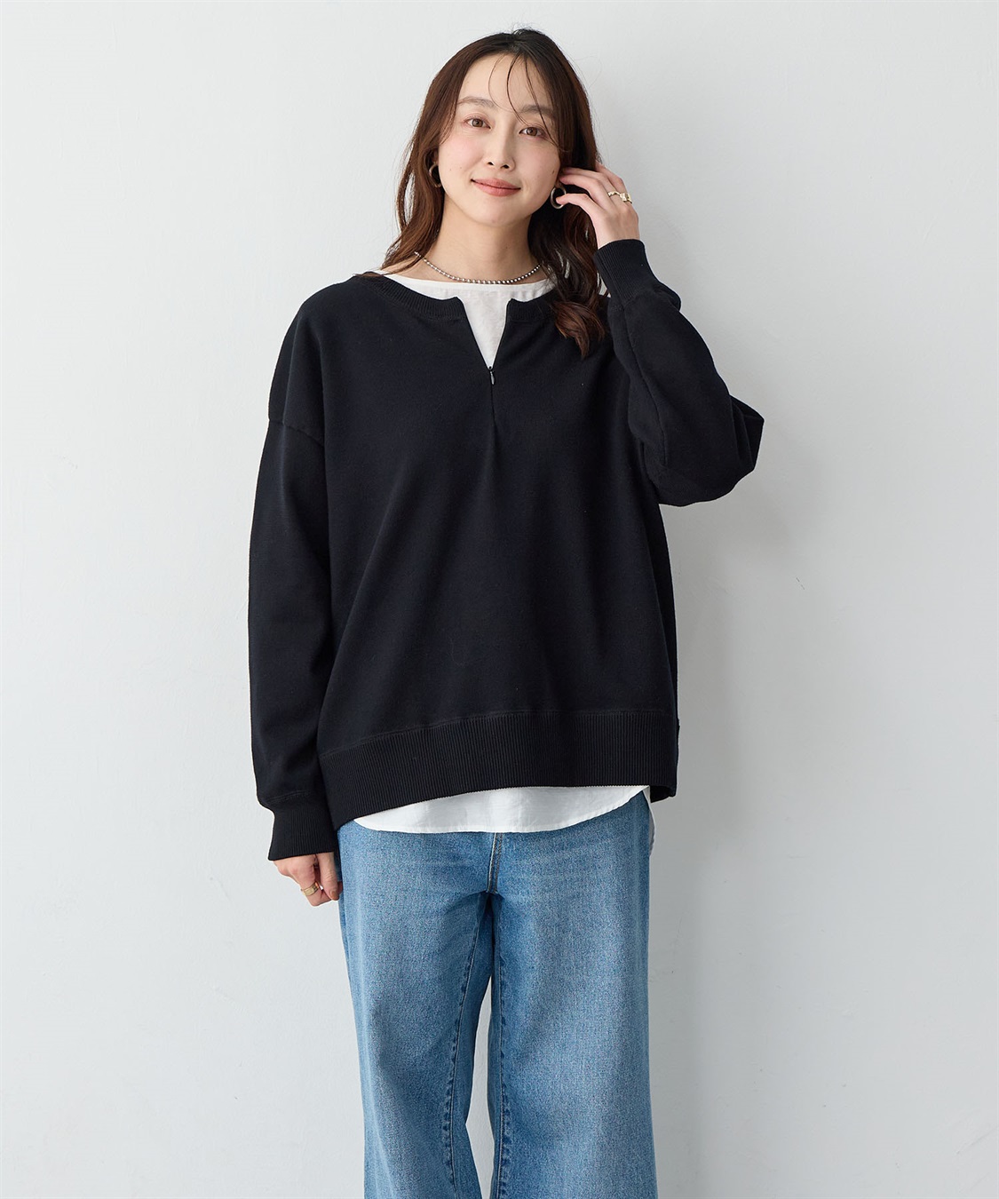 anyfee 【anyfee/大きいサイズ】ハーフジップスウェットライクニット_main