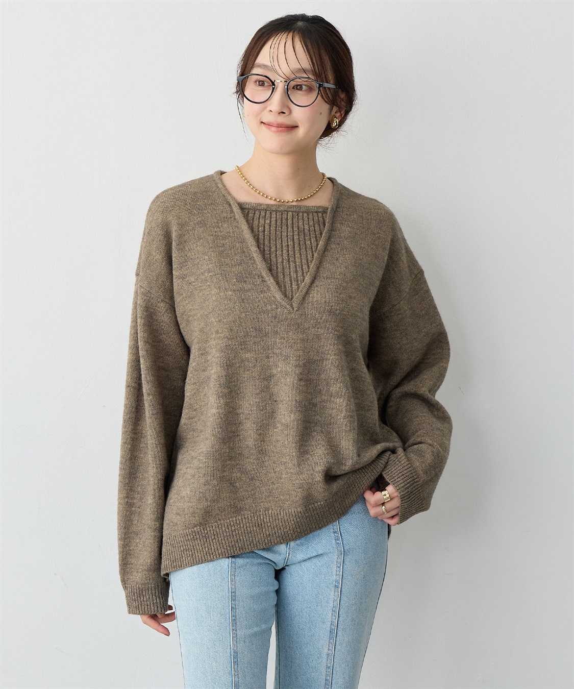 anyfee 【anyfee/大きいサイズ】レイヤード風ニットプルオーバー_main