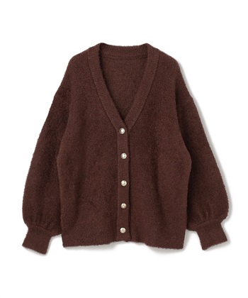 【anyfee/大きいサイズ】金ボタンブークレニットカーディガン(ブラウン-LL)