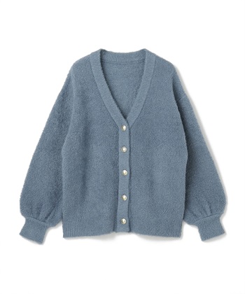 【anyfee/大きいサイズ】金ボタンブークレニットカーディガン(サックスブルー-LL)