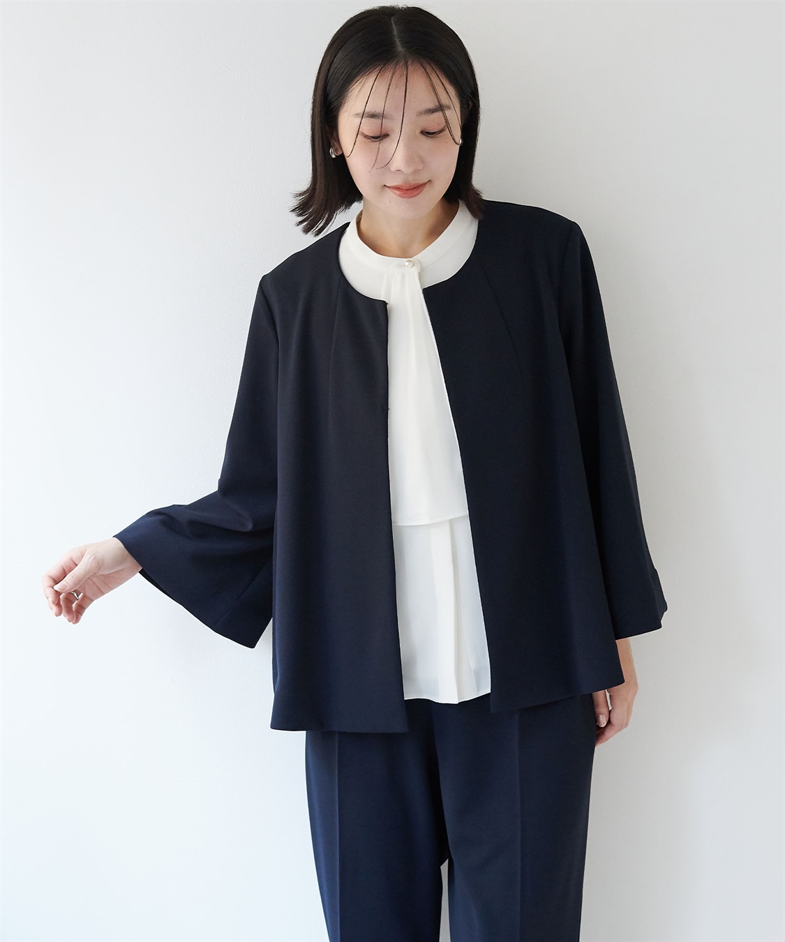 anyfee 【anyfee/大きいサイズ】ニットジョーゼットケープ風ジャケット《セレモニー/オケージョン》_main