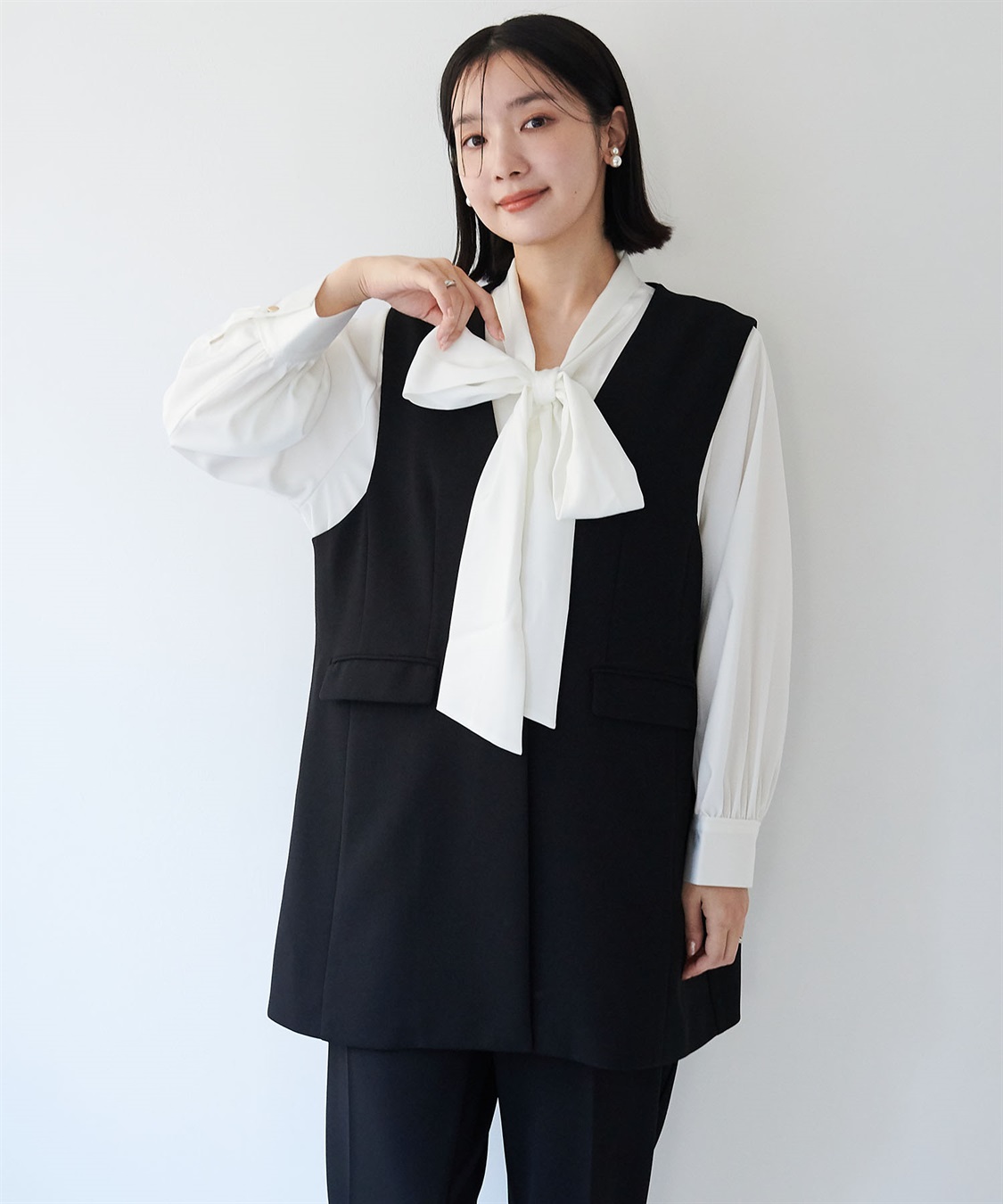 anyfee 【anyfee/大きいサイズ】ニットジョーゼットロングジレ《セレモニー/オケージョン》_main