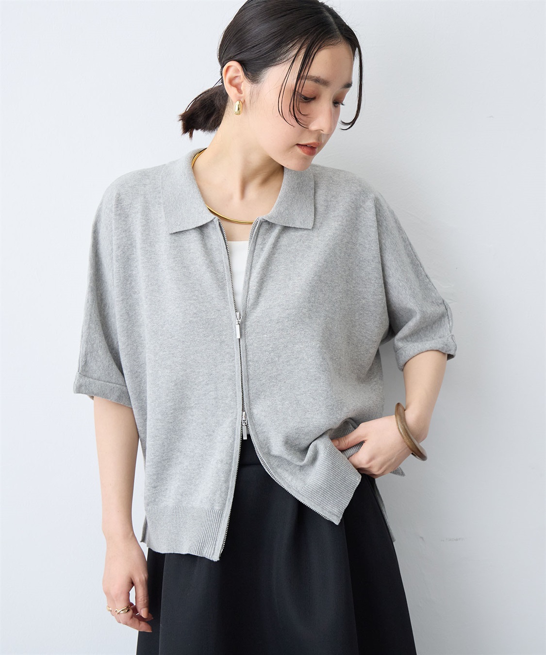 anyfee 【anyfee/大きいサイズ】Wジップ襟付きカーディガン_main