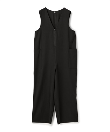 【anyfee/大きいサイズ】フロントジップＶネックサロペット/オールインワン(ブラック-LL)