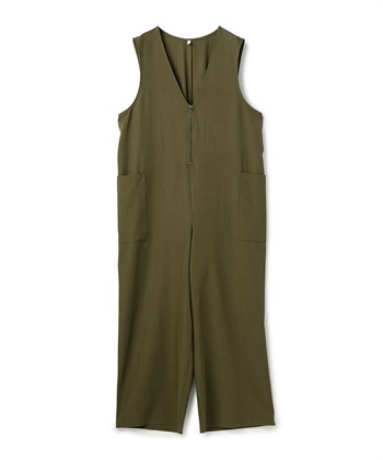 【anyfee/大きいサイズ】フロントジップＶネックサロペット/オールインワン(カーキ-LL)