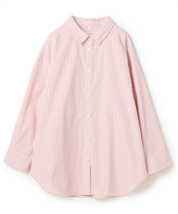 【anyfee/大きいサイズ】リラックスフィットストライプ柄レギュラーシャツ/チュニック(ピンク-LL)
