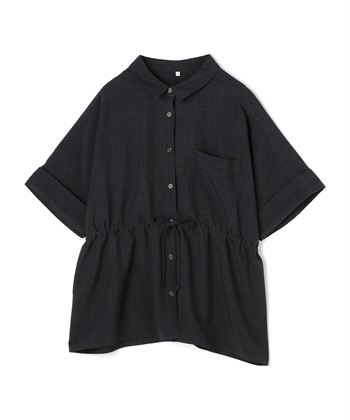 anyfee 【anyfee/大きいサイズ】リネン調ウエストドロストシャツブラウス《接触冷感 ・UVカット・イージーケア 》（2026SS）_variationthumb_1
