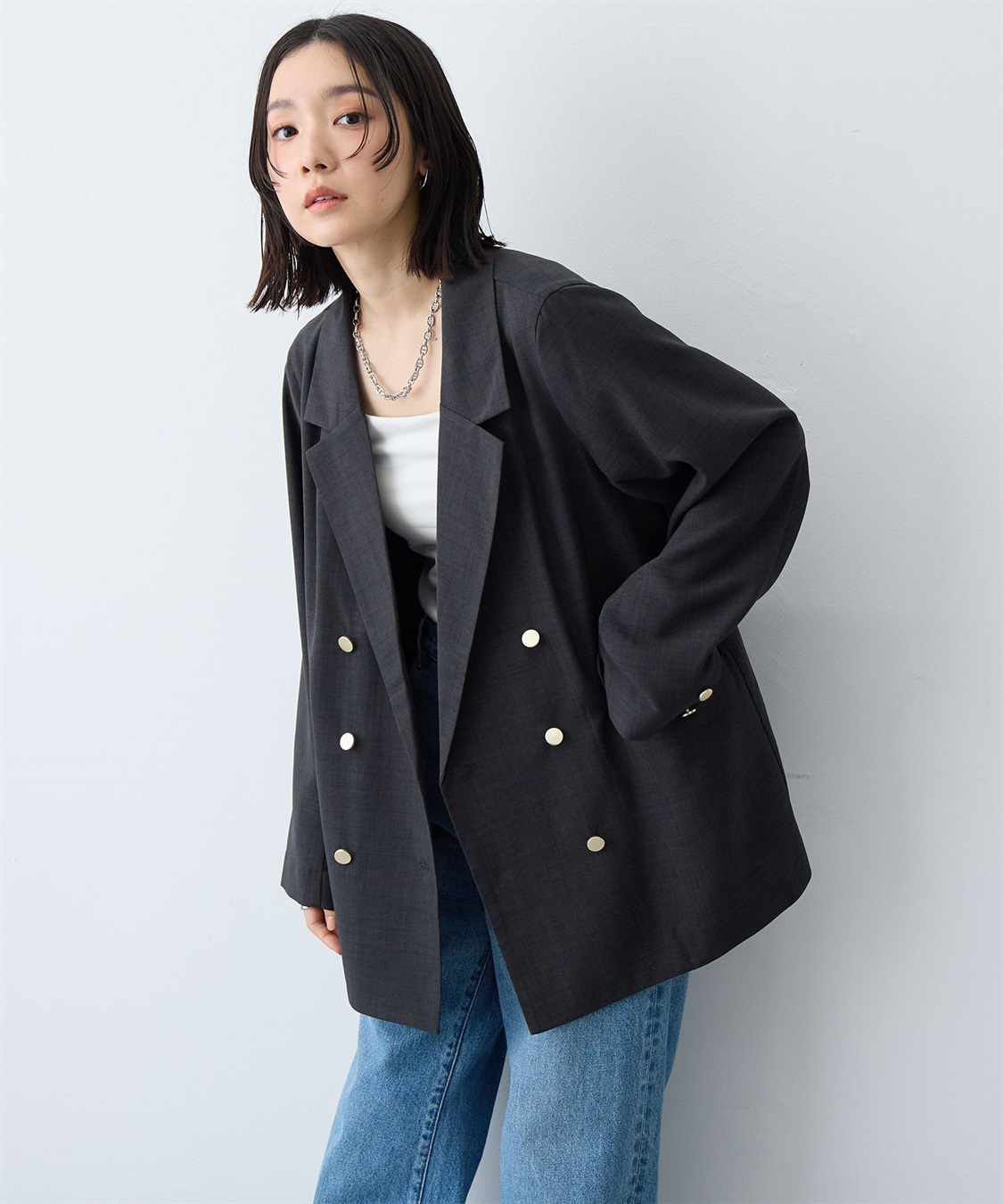 anyfee 【anyfee/大きいサイズ】リネン調バックスリットテーラードジャケット《接触冷感 ・UVカット・イージーケア 》（2026SS）_main