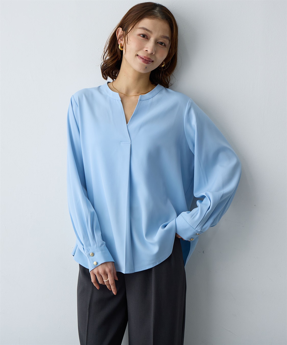 Life Style by cross marche 【anyfee/大きいサイズ】とろみスキッパーブラウスチュニック_main