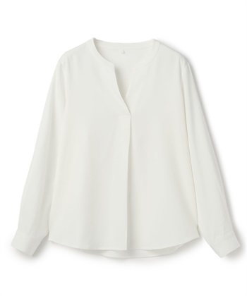 【anyfee/大きいサイズ】とろみスキッパーブラウスチュニック(オフホワイト-LL)