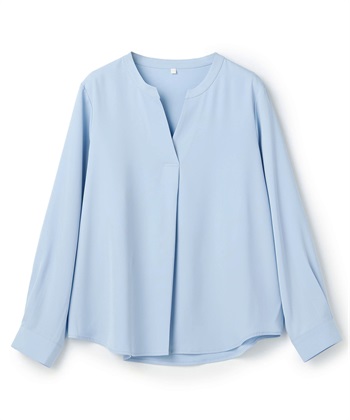 【anyfee/大きいサイズ】とろみスキッパーブラウスチュニック(サックスブルー-LL)