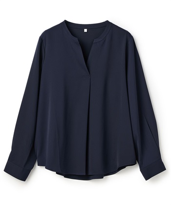 【anyfee/大きいサイズ】とろみスキッパーブラウスチュニック(ネイビー-LL)