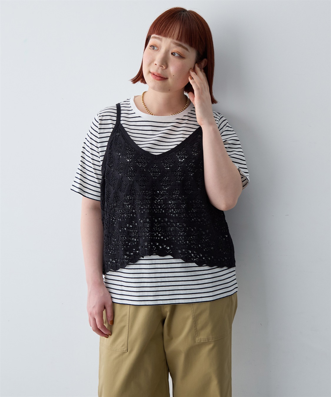 anyfee 【anyfee/大きいサイズ】クロシェ風ニットビスチェ&amp;Tシャツセット_main
