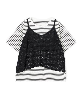 anyfee 【anyfee/大きいサイズ】クロシェ風ニットビスチェ&amp;Tシャツセット_variationthumb_2