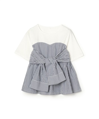 【anyfee/大きいサイズ】シャツビスチェ巻き風プルオーバー(ブルー-LL)