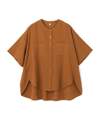 【anyfee/大きいサイズ】ノーカラーゆるチュニックシャツ(レンガ-LL)