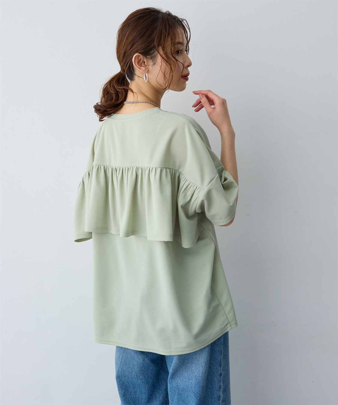anyfee 【anyfee/大きいサイズ】バックフリルTシャツトップス_main