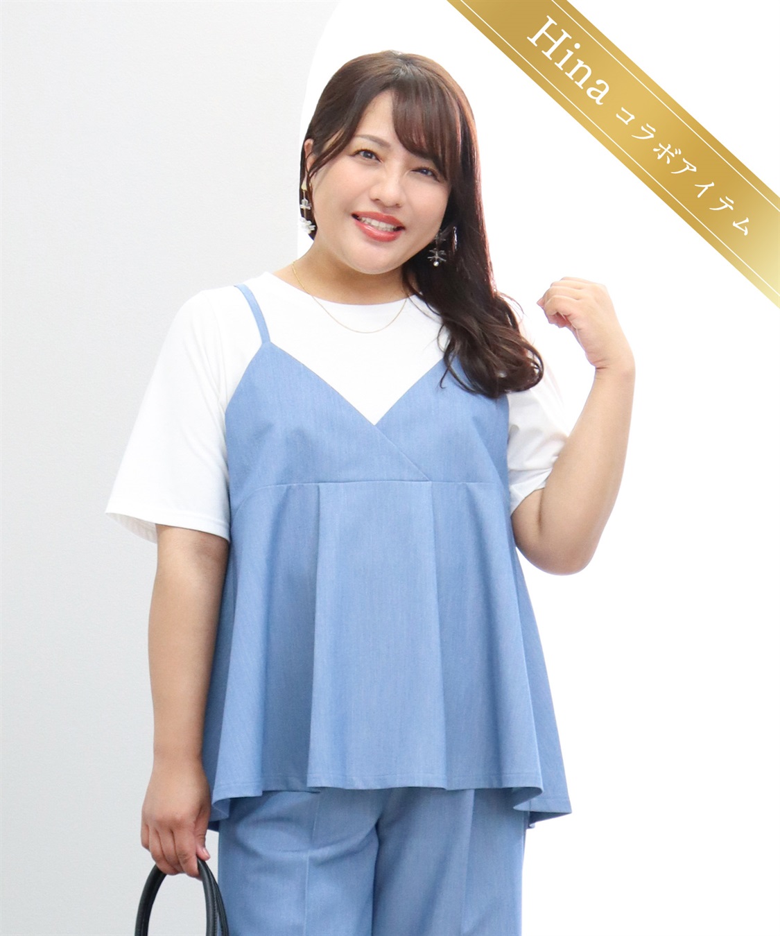 anyfee 【anyfee×HINAコラボ】デニムライクビスチェレイヤード風Tシャツ《大きいサイズ》_variation_2