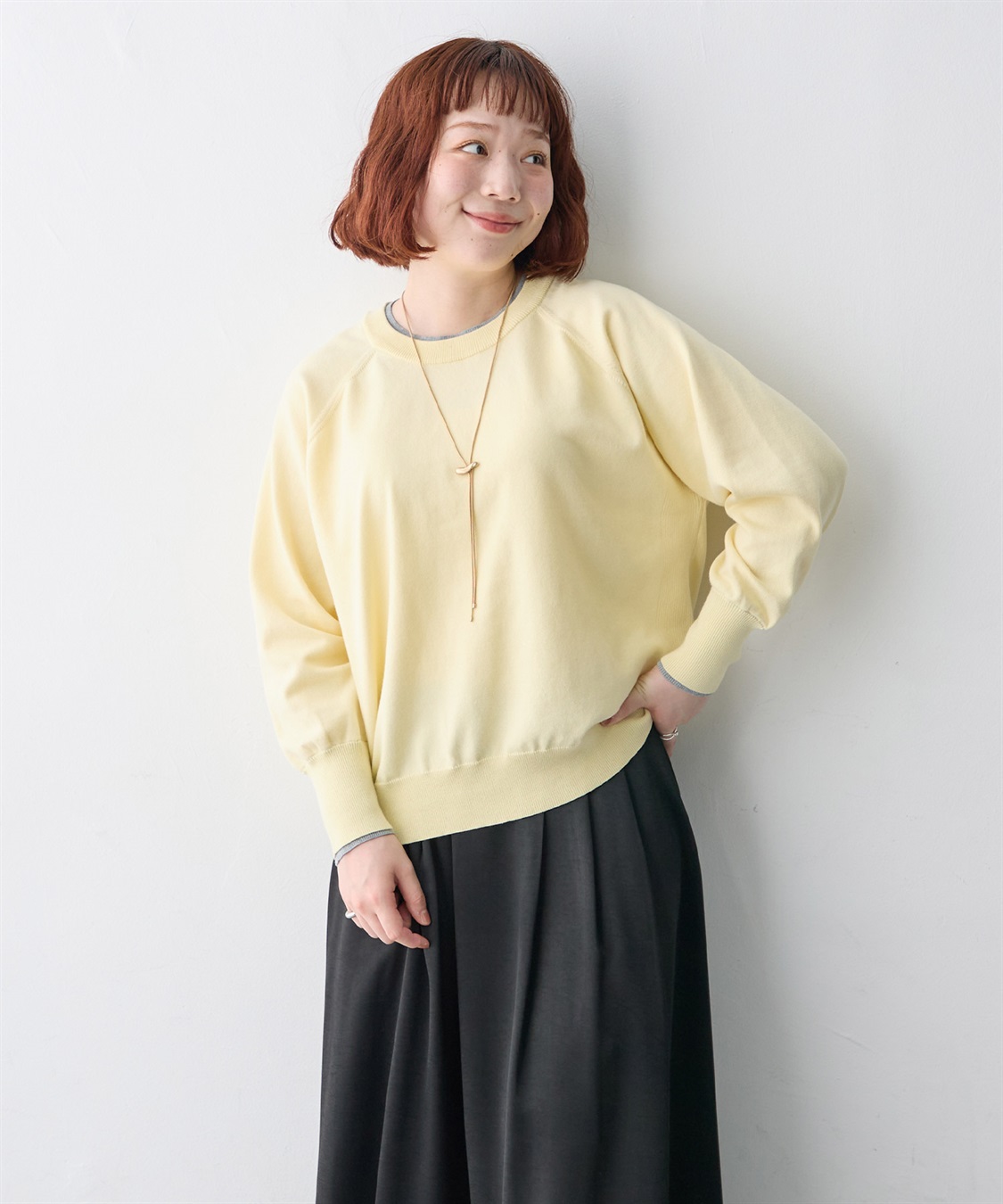 anyfee 【anyfee/大きいサイズ】配色レイヤード風クルーネックニットプルオーバー_main