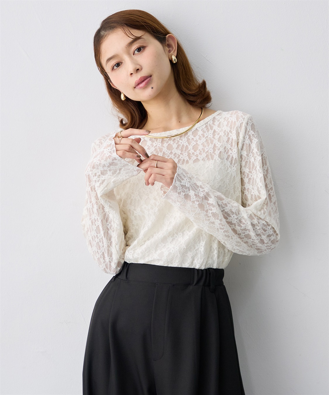 anyfee 【anyfee/大きいサイズ】ストレッチレースクルーネックインナーT_main